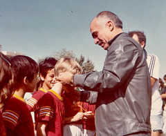 His late Majesty King Hussain of Jordan awarding the goalkeeper with a medal