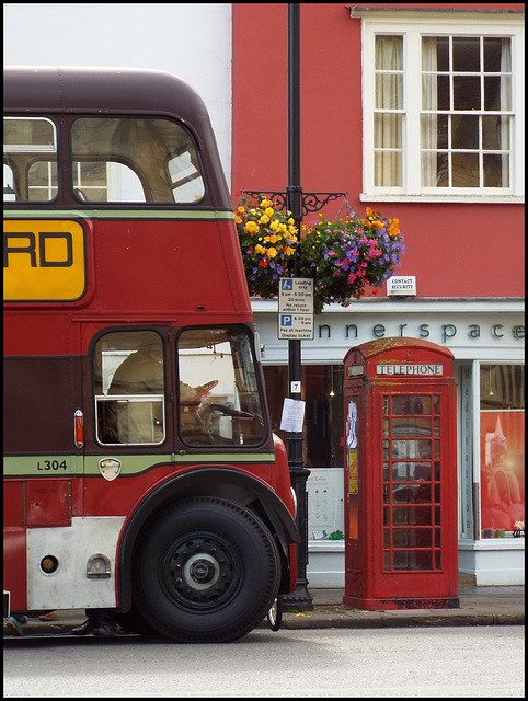 old bus and phone box