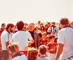 His late Majesty King Hussain of Jordan mingling with the crowds  - not a bodyguard in sight..