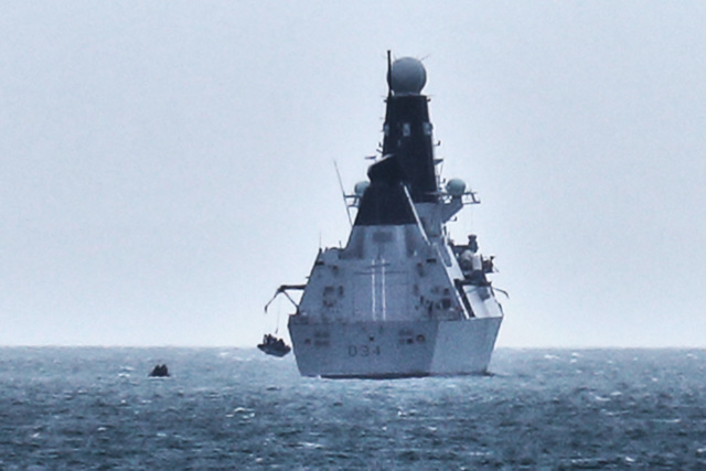 Type 45 (DARING-class) air-defence destroyer HMS Diamond (D34) during RIB recovery off Weymouth