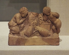 Terracotta Statuette of Three Figures Watching a Cockfight in the Metropolitan Museum of Art, July 2016