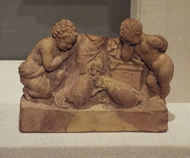 Terracotta Statuette of Three Figures Watching a Cockfight in the Metropolitan Museum of Art, July 2016