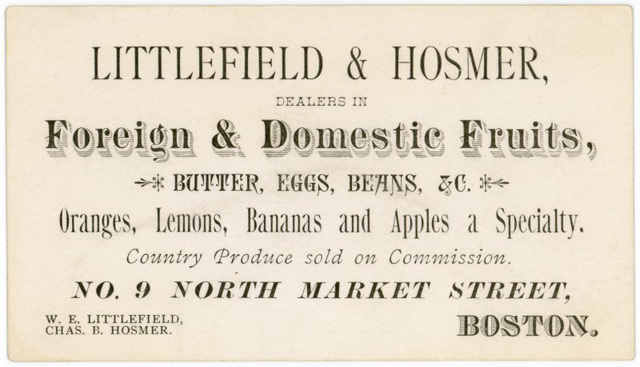 Littlefield and Hosmer, Dealers in Foreign and Domestic Fruits, Boston, Mass., 1880s