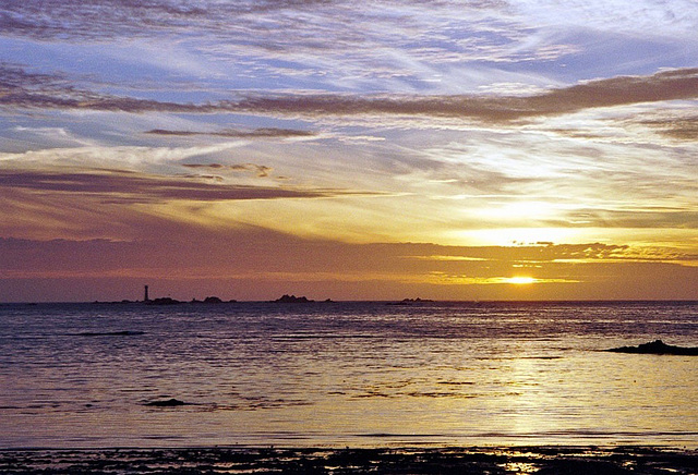 Sunset, Les Hanois Lighthouse, Guernsey (Scan from 1996)