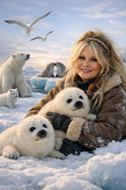 Hommage , à Brigitte Bardot  , avec les bébés phoques et les animaux