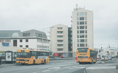 Strætó 53 (or maybe 63) and 01 on Laugavegur, Reykjavík - 30 July 2002 (499-28)