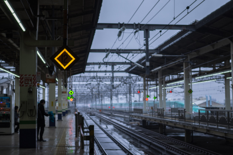 Railway tracks in the rain