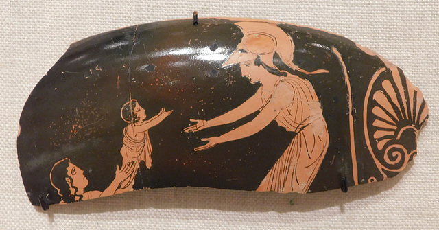 Kylix Fragment with Ge Handing Erichthonios to Athena in the Metropolitan Museum of Art, October 2023