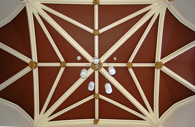 Entrance Hall ceiling, within the remaining wing of Ilam Hall, Staffordshire