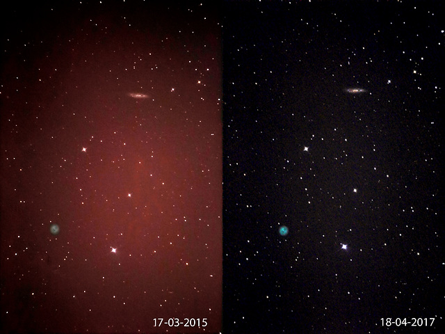 M97 and M108 embedded in polar light