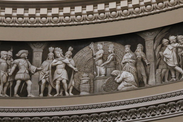 The arrival of Europeans frieze on the dome