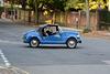 Blonde in a blue car