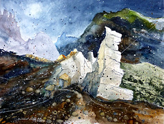 Aquarell: Felsen auf der Isle of Skye