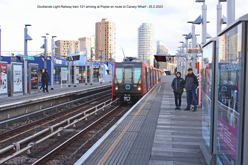 DLR No 121 at Poplar 25 2 2023