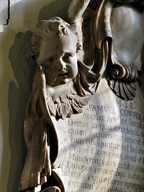 cherub on tomb of samuel cowper +1672.old st pancras church, camden, london