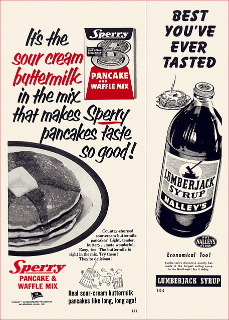 General Mills Pancake Mix/Nalley's Syrup Ads, 1953