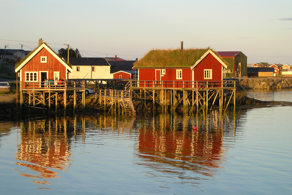 Evening at Reine with rorbu houses of small Andøya island