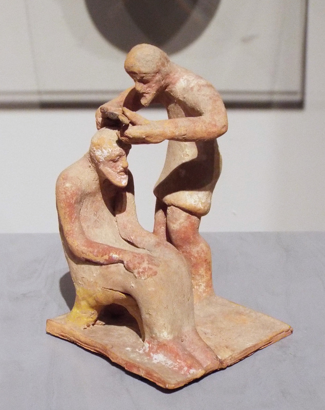 Terracotta Barber Cutting a Man's Hair in the Boston Museum of Fine Arts, January 2018