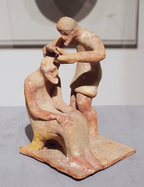Terracotta Barber Cutting a Man's Hair in the Boston Museum of Fine Arts, January 2018