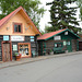 Alaska, Three Wooden Houses on Museum Street at Fairbanks Pioneer Park
