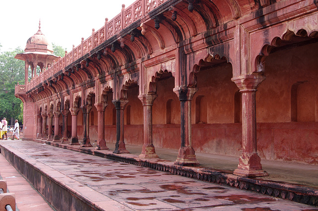 Red sandstone colonnade in the outer wall