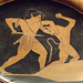 Detail of a Red-Figure Plate by Paseas with Theseus and the Minotaur in the Louvre, June 2013