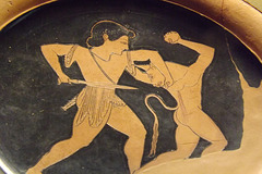 Detail of a Red-Figure Plate by Paseas with Theseus and the Minotaur in the Louvre, June 2013