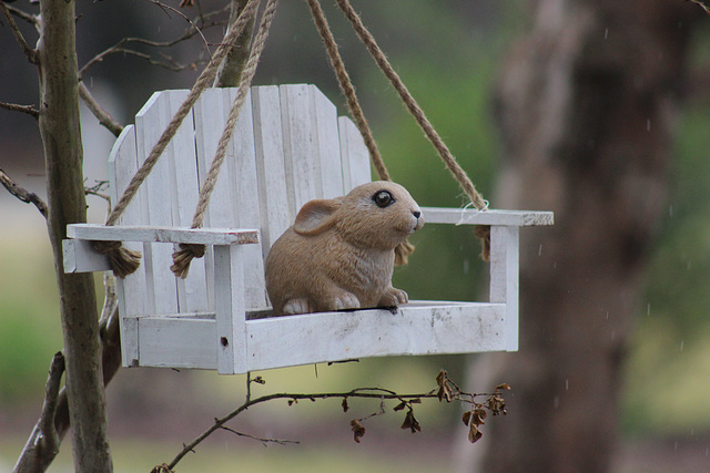 NOO!  Im not an Easter Bunny,  I just hang out here year round and this is my swing!  :)