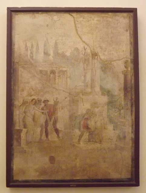 Wall Painting with Odysseus with the Palladium and Cassandra Seeking Refuge from Pompeii in the Naples Archaeological Museum, July 2012