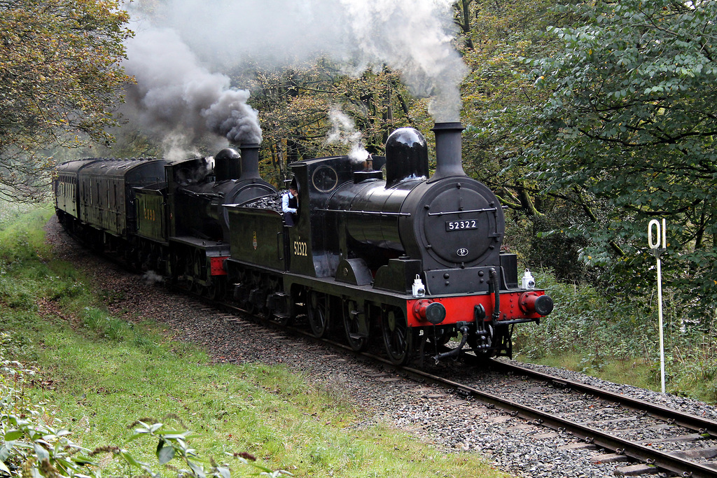 Aspinall L&Y 0-6-0 52322+2890 with 1J63 13.50 Heywood - Rawtenstall at Summerseat ELR 19th October 2019.