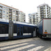 Tram collides with trailer of lorry.