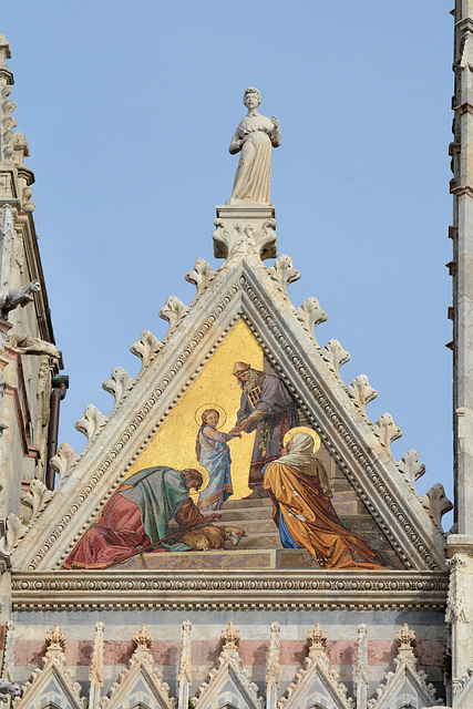 Italy, The Top of the Left Nave Facade of the Duomo di Siena