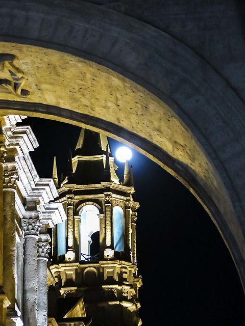 Cathedral and the moon. Arequipa