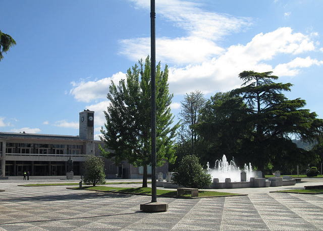 City Hall and fountain.