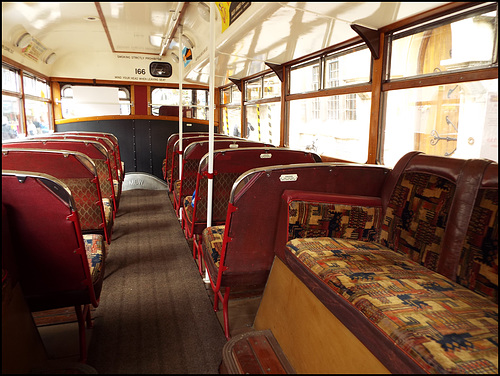 lower deck of an old bus