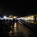 Wansford station on a rainy night.