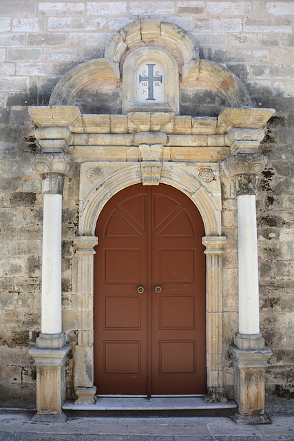 Greece, The Door of the Church of Our Lady of the Foreigners in the City of Lefkas