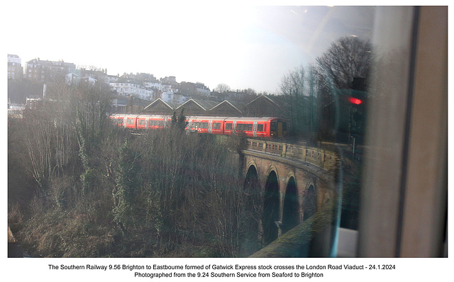 Gatwick Express train on London Road Viaduct Brighton 24 1 2024