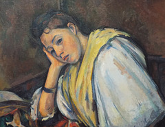 Detail of Young Italian Woman at a Table by Cezanne in the Getty Center, June 2016