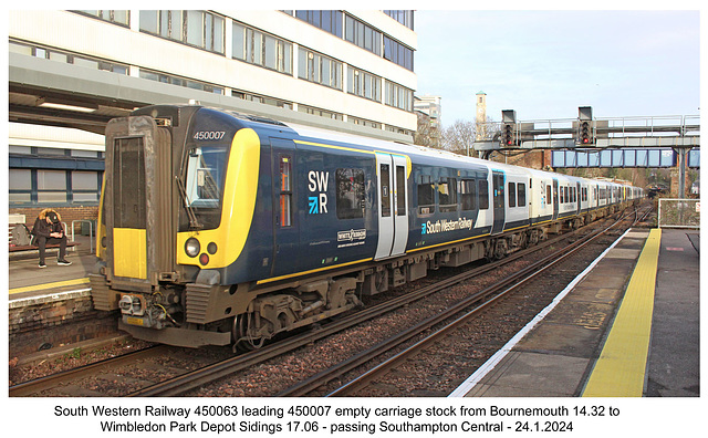 South Western Railway 450063 & 45007 Southampton Central 24 1 2024