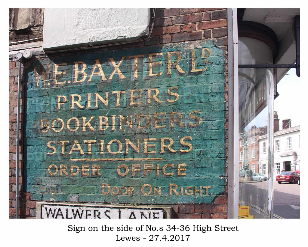 Lewes - 34 - 36 High Street - sign in Walwers Lane - 19 2 2014