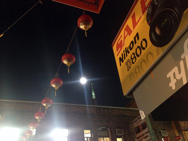 Chinatown and near-full moon