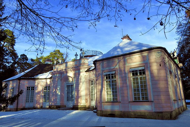 View of the Amalienburg. Nymphenburg Palace Park, Munich.