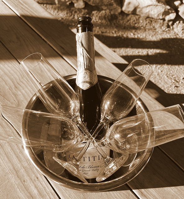 Bottle of bubbly, Laetitia Vineyard and Winery