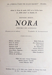 Henrik Ibsen - Nora (Hejmo de ludiloj) - afiŝo pri la esperantlingva surscenigo (1957)