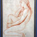 Femme nue accroupie - Sanguine et rehauts de blanc sur papier crème - Charles Le Brun - Musée d'Orléans .