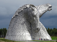 Kelpies with disappeared  hills and sunshine