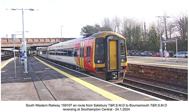 South Western Railway 159107 at Southampton Central 24 1 2024