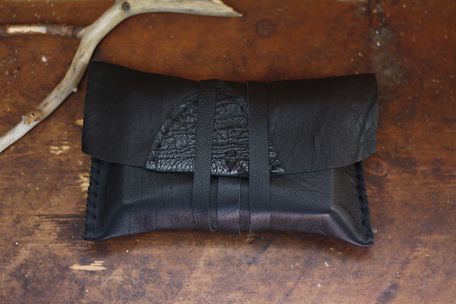 Black leather tarot pouch