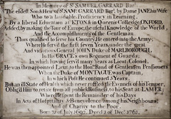 Sir Samuel Garrard 5th baronet (inscription)